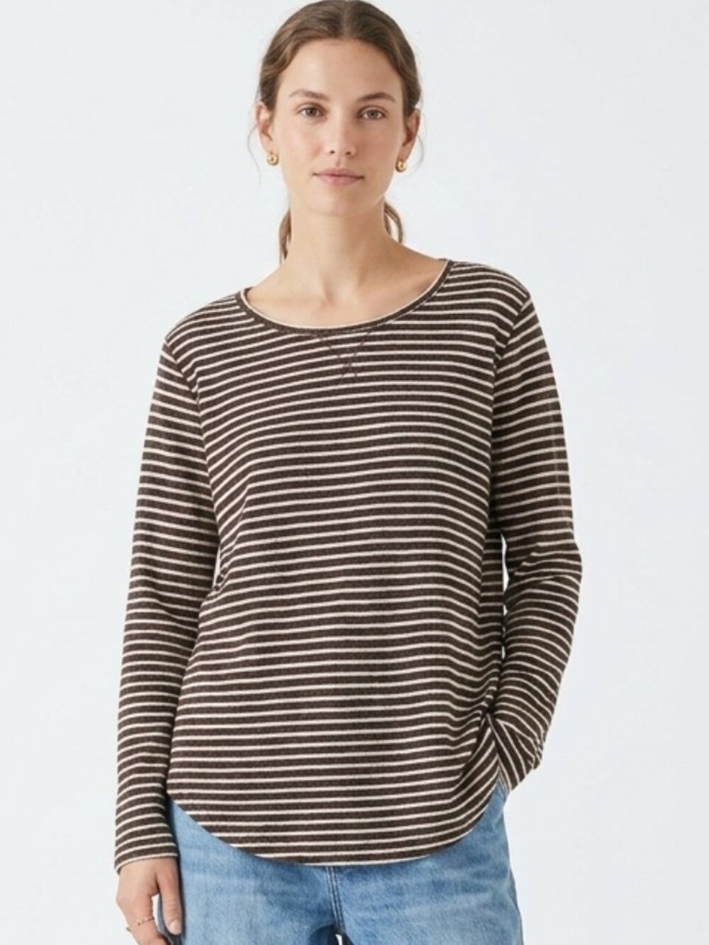 Lands' End Tee Textured Knit Stripes Preppy Casual Long Sleeves XL